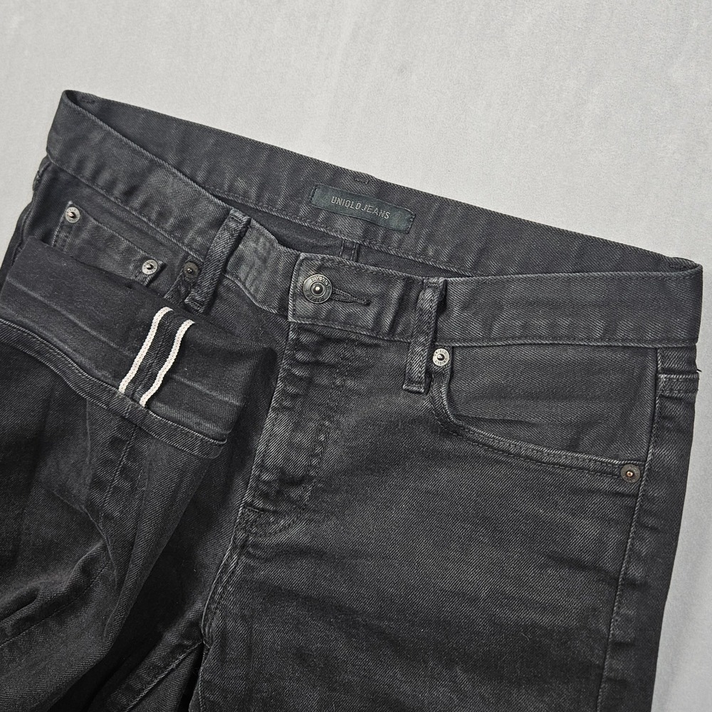 Uniqlo Selvedge Jeans Men 30x34 (Actual 30x32) Black Denim Slim Fit Stretch